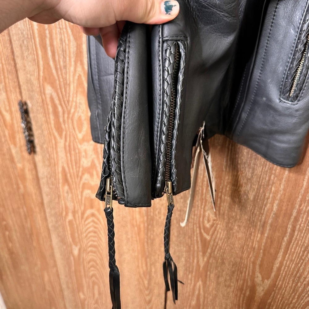 VTG NOS Western Cowboy Woven Trim Black Leather Bikercore Mens Small Streetwear - Picture 6 of 16